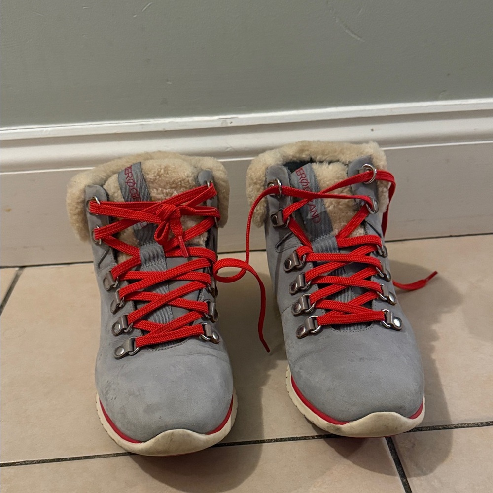 Cole Haan Gray Ankle Boots with Red Laces